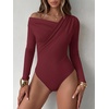 image:imageANRABESS Womens Off Shoulder Long Sleeve Bodysuits  Business Casual Body Suit Asymmetrical Neck Top Going Out Cute Work Date Night Shirts Soft Knit Stretchy Fall ClothesWine Red