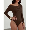 image:imageANRABESS Womens Off Shoulder Long Sleeve Bodysuits  Business Casual Body Suit Asymmetrical Neck Top Going Out Cute Work Date Night Shirts Soft Knit Stretchy Fall ClothesCoffee