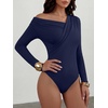 image:imageANRABESS Womens Off Shoulder Long Sleeve Bodysuits  Business Casual Body Suit Asymmetrical Neck Top Going Out Cute Work Date Night Shirts Soft Knit Stretchy Fall ClothesNavy Blue