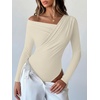 image:imageANRABESS Womens Off Shoulder Long Sleeve Bodysuits  Business Casual Body Suit Asymmetrical Neck Top Going Out Cute Work Date Night Shirts Soft Knit Stretchy Fall ClothesBeige