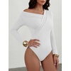 image:imageANRABESS Womens Off Shoulder Long Sleeve Bodysuits  Business Casual Body Suit Asymmetrical Neck Top Going Out Cute Work Date Night Shirts Soft Knit Stretchy Fall ClothesWhite