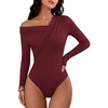 image:imageANRABESS Womens Off Shoulder Long Sleeve Bodysuits  Business Casual Body Suit Asymmetrical Neck Top Going Out Cute Work Date Night Shirts Soft Knit Stretchy Fall ClothesWine Red