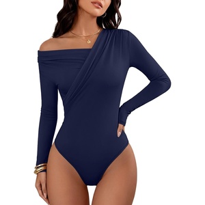 image:imageANRABESS Womens Off Shoulder Long Sleeve Bodysuits  Business Casual Body Suit Asymmetrical Neck Top Going Out Cute Work Date Night Shirts Soft Knit Stretchy Fall ClothesNavy Blue