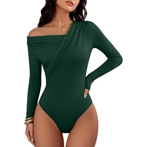 image:imageANRABESS Womens Off Shoulder Long Sleeve Bodysuits  Business Casual Body Suit Asymmetrical Neck Top Going Out Cute Work Date Night Shirts Soft Knit Stretchy Fall ClothesForest