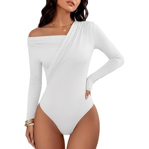 image:imageANRABESS Womens Off Shoulder Long Sleeve Bodysuits  Business Casual Body Suit Asymmetrical Neck Top Going Out Cute Work Date Night Shirts Soft Knit Stretchy Fall ClothesWhite