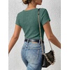image:imageANRABESS Womens Square Neck Tops Soft Lightweight Rib Knit Sweater Short Sleeve Slim Fit Shirts Summer Casual Outfits 2026Green