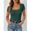 image:imageANRABESS Womens Square Neck Tops Soft Lightweight Rib Knit Sweater Short Sleeve Slim Fit Shirts Summer Casual Outfits 2026Green