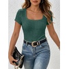 image:imageANRABESS Womens Square Neck Tops Soft Lightweight Rib Knit Sweater Short Sleeve Slim Fit Shirts Summer Casual Outfits 2026Green
