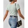 image:imageANRABESS Womens Square Neck Tops Soft Lightweight Rib Knit Sweater Short Sleeve Slim Fit Shirts Summer Casual Outfits 2026Light Green