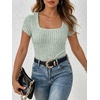 image:imageANRABESS Womens Square Neck Tops Soft Lightweight Rib Knit Sweater Short Sleeve Slim Fit Shirts Summer Casual Outfits 2026Light Green