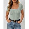 image:imageANRABESS Womens Square Neck Tops Soft Lightweight Rib Knit Sweater Short Sleeve Slim Fit Shirts Summer Casual Outfits 2026Light Green
