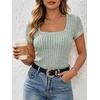 image:imageANRABESS Womens Square Neck Tops Soft Lightweight Rib Knit Sweater Short Sleeve Slim Fit Shirts Summer Casual Outfits 2026Light Green