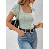 image:imageANRABESS Womens Square Neck Tops Soft Lightweight Rib Knit Sweater Short Sleeve Slim Fit Shirts Summer Casual Outfits 2026Light Green