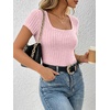 image:imageANRABESS Womens Square Neck Tops Soft Lightweight Rib Knit Sweater Short Sleeve Slim Fit Shirts Summer Casual Outfits 2026Pink