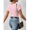 image:imageANRABESS Womens Square Neck Tops Soft Lightweight Rib Knit Sweater Short Sleeve Slim Fit Shirts Summer Casual Outfits 2026Pink