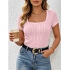 image:imageANRABESS Womens Square Neck Tops Soft Lightweight Rib Knit Sweater Short Sleeve Slim Fit Shirts Summer Casual Outfits 2026Pink