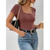 image:imageANRABESS Womens Square Neck Tops Soft Lightweight Rib Knit Sweater Short Sleeve Slim Fit Shirts Summer Casual Outfits 2026Rust Orange