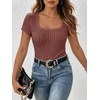 image:imageANRABESS Womens Square Neck Tops Soft Lightweight Rib Knit Sweater Short Sleeve Slim Fit Shirts Summer Casual Outfits 2026Rust Orange