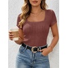 image:imageANRABESS Womens Square Neck Tops Soft Lightweight Rib Knit Sweater Short Sleeve Slim Fit Shirts Summer Casual Outfits 2026Rust Orange