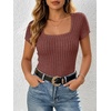 image:imageANRABESS Womens Square Neck Tops Soft Lightweight Rib Knit Sweater Short Sleeve Slim Fit Shirts Summer Casual Outfits 2026Rust Orange