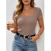 image:imageANRABESS Womens Square Neck Tops Soft Lightweight Rib Knit Sweater Short Sleeve Slim Fit Shirts Summer Casual Outfits 2026Tan