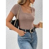image:imageANRABESS Womens Square Neck Tops Soft Lightweight Rib Knit Sweater Short Sleeve Slim Fit Shirts Summer Casual Outfits 2026Tan