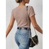 image:imageANRABESS Womens Square Neck Tops Soft Lightweight Rib Knit Sweater Short Sleeve Slim Fit Shirts Summer Casual Outfits 2026Tan