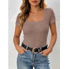 image:imageANRABESS Womens Square Neck Tops Soft Lightweight Rib Knit Sweater Short Sleeve Slim Fit Shirts Summer Casual Outfits 2026Tan