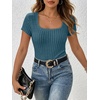 image:imageANRABESS Womens Square Neck Tops Soft Lightweight Rib Knit Sweater Short Sleeve Slim Fit Shirts Summer Casual Outfits 2026Teal
