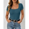 image:imageANRABESS Womens Square Neck Tops Soft Lightweight Rib Knit Sweater Short Sleeve Slim Fit Shirts Summer Casual Outfits 2026Teal