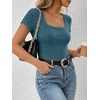 image:imageANRABESS Womens Square Neck Tops Soft Lightweight Rib Knit Sweater Short Sleeve Slim Fit Shirts Summer Casual Outfits 2026Teal
