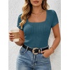 image:imageANRABESS Womens Square Neck Tops Soft Lightweight Rib Knit Sweater Short Sleeve Slim Fit Shirts Summer Casual Outfits 2026Teal