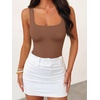 image:imageANRABESS Womens Square Neck Tummy Control Tank Bodysuits  Double Lined SeamlessSleeveless Snap ClosureNo BraStretchy Soft FitGoing Out TopsDaily Vacation WearSpring SummerBrown