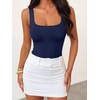 image:imageANRABESS Womens Square Neck Tummy Control Tank Bodysuits  Double Lined SeamlessSleeveless Snap ClosureNo BraStretchy Soft FitGoing Out TopsDaily Vacation WearSpring SummerNavy Blue