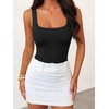image:imageANRABESS Womens Square Neck Tummy Control Tank Bodysuits  Double Lined SeamlessSleeveless Snap ClosureNo BraStretchy Soft FitGoing Out TopsDaily Vacation WearSpring SummerBlack