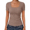 image:imageANRABESS Womens Square Neck Tops Soft Lightweight Rib Knit Sweater Short Sleeve Slim Fit Shirts Summer Casual Outfits 2026Tan