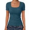 image:imageANRABESS Womens Square Neck Tops Soft Lightweight Rib Knit Sweater Short Sleeve Slim Fit Shirts Summer Casual Outfits 2026Teal