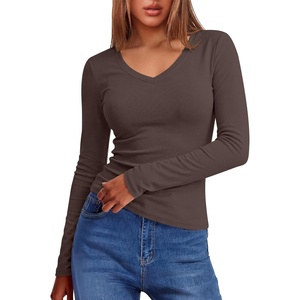 image:imageANRABESS Womens Long Sleeve Shirts Thermal V Neck Tops  Soft Stretchy UndershirtUnderscrubs Base LayerSlim Fit Tee Basic Winter Clothes Daily Work Office Casual Fall WearBrown