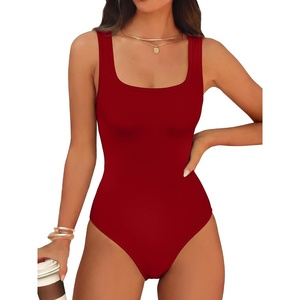image:imageANRABESS Womens Square Neck Tummy Control Tank Bodysuits  Double Lined SeamlessSleeveless Snap ClosureNo BraStretchy Soft FitGoing Out TopsDaily Vacation WearSpring SummerRed