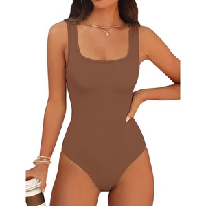 image:imageANRABESS Womens Square Neck Tummy Control Tank Bodysuits  Double Lined SeamlessSleeveless Snap ClosureNo BraStretchy Soft FitGoing Out TopsDaily Vacation WearSpring SummerBrown