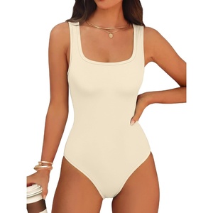 image:imageANRABESS Womens Square Neck Tummy Control Tank Bodysuits  Double Lined SeamlessSleeveless Snap ClosureNo BraStretchy Soft FitGoing Out TopsDaily Vacation WearSpring SummerApricot
