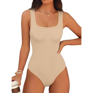 image:imageANRABESS Womens Square Neck Tummy Control Tank Bodysuits  Double Lined SeamlessSleeveless Snap ClosureNo BraStretchy Soft FitGoing Out TopsDaily Vacation WearSpring SummerLight Apricot