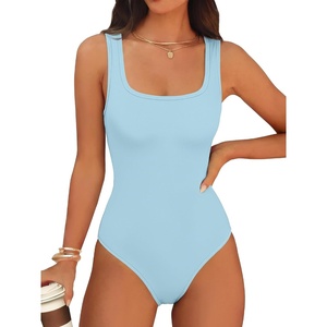 image:imageANRABESS Womens Square Neck Tummy Control Tank Bodysuits  Double Lined SeamlessSleeveless Snap ClosureNo BraStretchy Soft FitGoing Out TopsDaily Vacation WearSpring SummerLight Blue