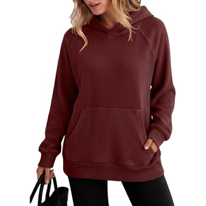 image:imageANRABESS Womens Waffle Knit Oversized Hoodie Sweatshirts  Cozy Lightweight Pullover Tops Raglan Sleeve with Pocket Loose School Office Casual Wear Fall Winter Trendy OutfitsWine Red