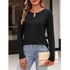 image:imageANRABESS Long Sleeve Shirts for Women Metal Keyhole Neck Tops  Solid amp Floral Print Basic TeeSoft Regular Fit Blouses for Office Business WorkCasual Daily Wear Spring amp FallBlack