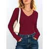 image:imageANRABESS Womens Long Sleeve Built in Bra Tops  V Neck Slim Fitted T Shirts Stretchy Ribbed Knit Basic Tee Going Out Work Outfits 2026 Casual Trendy Fall Winter LayeringBurgundy