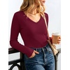 image:imageANRABESS Womens Long Sleeve Built in Bra Tops  V Neck Slim Fitted T Shirts Stretchy Ribbed Knit Basic Tee Going Out Work Outfits 2026 Casual Trendy Fall Winter LayeringBurgundy