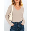 image:imageANRABESS Womens Long Sleeve Built in Bra Tops  V Neck Slim Fitted T Shirts Stretchy Ribbed Knit Basic Tee Going Out Work Outfits 2026 Casual Trendy Fall Winter LayeringBeige