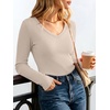 image:imageANRABESS Womens Long Sleeve Built in Bra Tops  V Neck Slim Fitted T Shirts Stretchy Ribbed Knit Basic Tee Going Out Work Outfits 2026 Casual Trendy Fall Winter LayeringBeige