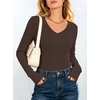 image:imageANRABESS Womens Long Sleeve Built in Bra Tops  V Neck Slim Fitted T Shirts Stretchy Ribbed Knit Basic Tee Going Out Work Outfits 2026 Casual Trendy Fall Winter LayeringBrown